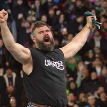 Taylor Swift's boyfriend's brother Jason Kelce cheers after helping Rey Mysterio and Andrade win at WrestleMania XL